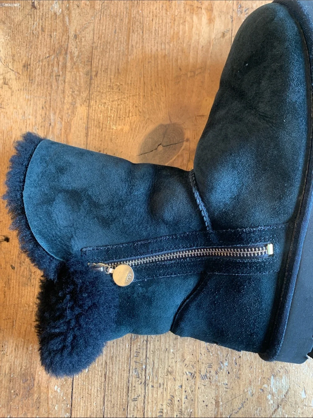 UGG Black Suede Short Shearling Boots